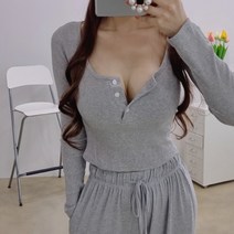 유넥 골지 시에나 단추 크롭 긴팔티 3색