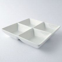 흰색 사각 나눔 접시 4칸 4절 안주 반찬 도자기 식기, 소