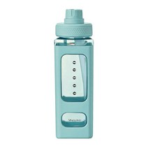 플라스틱 사각 음료수 병 900 ml/30.4oz 밀짚 및 스티커 포함 BPA 무료 휴대용 스포츠 병 여행용 차 주스 우유 여아, 6.9x25.5cm, 실리콘, 녹색