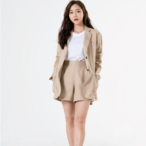 브이와이 여자 직장인 린넨자켓 밴딩 반바지 린넨 셋업 세트