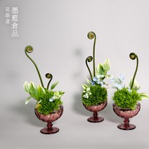 유리고발잔 꽃병 투명 장 선의중 일본 꽃꽂이 그릇 소원 브롯치 원석브로치 옷핀브로치 진주브로치 패션브로치, 03.유리 아이스크림 컵 화기(파란색), 01.중간 정도