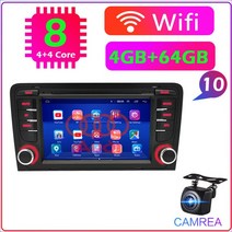 캠핑카TV 뒷좌석모니터 자동차 안드로이드 라디오 멀티미디어 플레이어 아우디 A3 2003 8P 도어 2din, 10 8C 4G-64G CAM