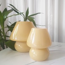 유리 버섯 침대 옆 테이블 램프 이탈리아 반투명 무라노 빈티지 스타일 줄무늬 작은 스탠드 책상 램프 소용돌이 빛 홈 장식 식사 거실 침실 선물, Bright Yellow, 7.5 inches Mini, 한국 표준 플러그