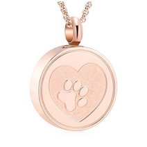 애완동물 화장 반려동물 장례 pet paw print heart cremation urn locket necklace hold dogcat ashes casket keepake, 로즈 골드, 사용자 정의