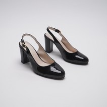 기본 민자 라운드토 에나멜 슬링백 힐 8cm