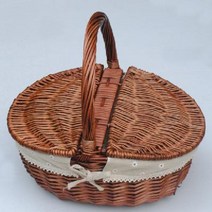 라탄 피크닉 바구니 바스켓 소풍 한강 나들이 소품 분위기 감성 레이스 (12종), 월넛 M(38x28)