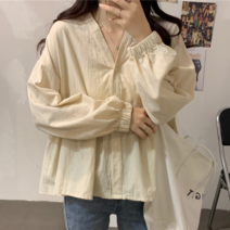 데이홀릭 여성용 봄 가을 긴팔 셔츠 무지 베이비돌 블라우스