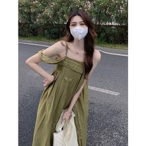 봄 여름 자외선 차단 자켓 ~ 니치감의 프랑스 레트로 티브레이크 끈나시 원피스 한국버전 롱스커트 + 선크림 가디건
