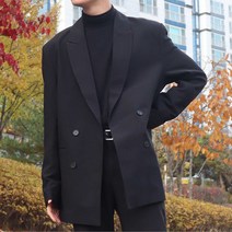 남자 미니멀룩 오버핏 더블 블레이저 자켓 블랙 미니멀 블레이져 자켓