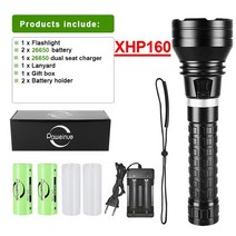 다이빙 라이트 수중 랜턴 방수 강력한 XHP160 직업 손전등 IP8 LED 플래시 충전식 XHP90 다이브 토치, [01] Package XHP160ABOX