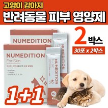 반려견 반려묘 개 강아지 고양이 스킨 피부 피모 모질 털 각질 습진 영양제 가루 파우더 분말 면역력 브로멜라인 콜라겐 비타민 A C E D3, 2박스