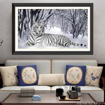 안묵 보석십자수 사무실 거실 서재 풍수 인테리어 그림 성공 힘 백호 호랑이 큐빅 아트 비즈 보석십자수 재료 원형비즈 선물용 집들이, 70x55cm
