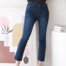 제피스 여성 편한 밴딩 커팅 8부 데님 청바지 스키니