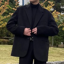 오버핏 울 블레이져 블랙 자켓 - 봄 가을 겨울 남자 블레이져