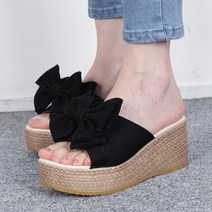 유니크9 여성용 제롬 통굽 키높이 사무실 외출용 리본 슬리퍼 7cm
