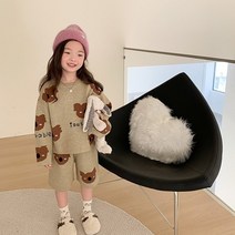 꼬맹이키즈 여아 아동복 곰베어니트티 반바지상하세트 봄가을 등원 나들이룩 투피스
