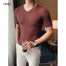 브이넥 머슬핏니트 반팔 남자 여름
