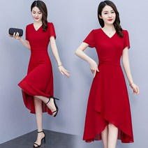 상견례옷차림 브이넥 프릴 a라인 프릴 반팔 날씬해보이는 쉬폰 드레스 결혼식 돌잔치 격식