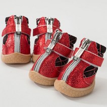 강아지 겨울 신발 어그 반려견 크록스 4Pcs/Set Winter Warm Dogs Shoes Cute Boots Snow Walking Cotton, 08 C-Red_04 4