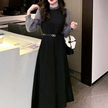 브이너스 퐁듀-크루넥 벨티드 원피스