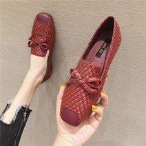 MVVJKELadies 캐주얼 플랫 슈즈 봄 보타이 플랫 여성 라운드 토 슬립온 발레 플랫 니트 Pu 가죽 발레리나 플랫 E270
