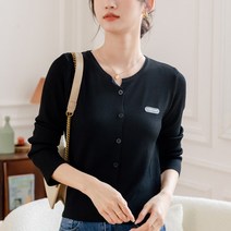 오버클래쓰 여성 라운드넥 긴팔 무지 가디건 심플 기본 데일리룩