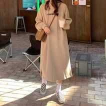 스타일아유 여성 겨울 맨투맨 원피스 따뜻한 기모 후드 롱 레글런 영문 원피스 루즈핏 데일리