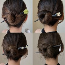 예쁜 나무 비녀 전통 장신구 한복 머리꽂이 고풍 비녀머리 올림머리 반묶음머리 5종, 동백꽃(그린), 1개