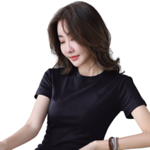 여성용 면 티셔츠 자수 스판 쫄티 뉴타임즈 J436M336