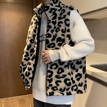 호피무늬 체커보드 남자 후리스 조끼 데일리 뽀글이 코디 이지캐주얼룩