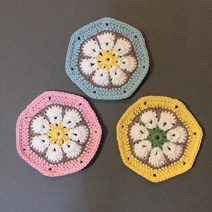그리다공방 다각형 뜨개티코스터(3p세트) 아이스컵받침 손뜨개 컵받침, 핑크세트