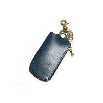 [TOCHIGI LEATHER(토치기 가죽)] 토치기 가죽 키 케이스 스마트 키 키 케이스 맨즈 도치기 가죽 스마트 키 케이스 훅 첨부 라운드 Zip 천연 피혁 사양 소가죽 일본제(네이비)