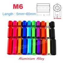2/5pcs M6 헥스 Standoff 스페이서 육각형 스터드 너트 나사 막대 알루미늄 합금 암나사 슬리브 더블 패스 길이 5mm 60mm, [02] M6  (5pcs), [06] Black, [07] 50mm