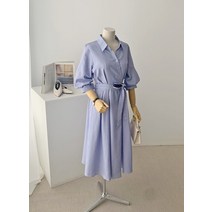 [셀릭][404984] 배색리본 스트라이프 셔츠원피스