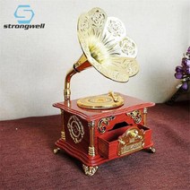 오르골 대만 보석함 제작 Strongwell 빈티지 레드 축음기 뮤직 박스 보석 상자 운동 기계 회전 메커니즘 결혼 선물
