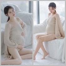 베이지 만삭 촬영용 드레스 스튜디오 임신 임산부 테마 웨딩 사진 촬영 의상