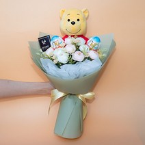 곰돌이푸 킨더조이 초콜릿 인형꽃다발 발렌타인데이 화이트데이 로즈데이 생일 기념일 졸업 선물, 블루(킨더조이보이)