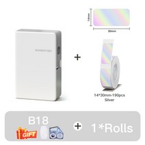 라벨기 휴대용 블루투스 NIIMBOT-B18 미니 휴대용 라벨 프린터 열전사 포켓 내부 블랙 리본 스티커 메이, 10 B18-Silver 1 Roll-B