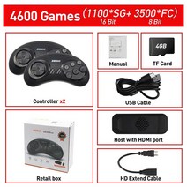 비디오 게임 콘솔 Sega Genesis 용 16 비트 MD 1500 개 이상 내장 무선 컨트롤러 HDMI 호환 TV 플이어, 한개옵션1, 04 4600 Games with box