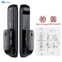 현관문번호키 SmarDeer 스마트 도어 잠금 Tuya 잠금 WiFi 생체 인식 지문 잠금 지문/암호/RFID 카드/키/APP 잠금 해제, 01 Fingerprint Lock