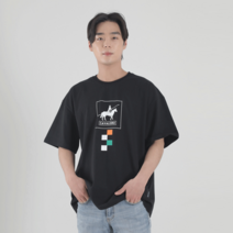 남녀공용 반팔 티셔츠 오버핏 반팔 커플티 티셔츠 스퀘어 212
