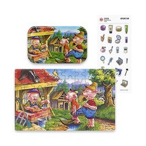 틴케이스 퍼즐 세트 60pcs 직소 명작 동화 14종 종이 직소 어린이 DIY 이솝 우화 유치원 초등 생일 답례품, 동화 아기돼지삼형제 ＋ 사은품 증정