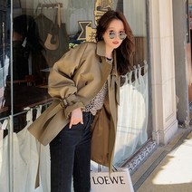 여성 숏 트렌치 코트 카키 여성용 짧은 초봄과 가 2022 도구 캐주얼 어