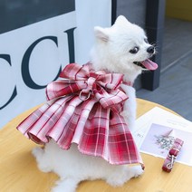 넬라펫 by 디크디크 강아지 하네스 봄 여름 체크 리본 치마 하네스줄 세트 댕댕이 소형견 하네스옷 원피스 드레스 스커트 하네스세트 빅리본 연핑크 퍼플 스카이블루 그레이 레드 핑크, XL, 퍼플원피스