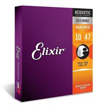 Elixir Strings 어쿠스틱 기타 스트링 12줄 라이트 나노웹 코팅, Light - 12 String (.010-.047)
