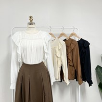 [리즈데이즈] 피오니 셔링 뒷버튼 레이스 루즈핏 블라우스