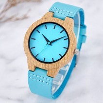 나무손목시계 우드 손목 패션 시계 모조 대나무 시계 여성 정품 블루 가죽 빈티지 나무 석영 미니멀리스트 남성 커플