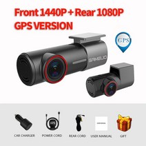 SAMEUO U700 대쉬 캠 3K 1944P 자동차 Dvr 레코더 나이트 비전 DVR 24H 주차 모드 G-센서 와이파이 모니터, 02 F1440PREAR1080PGPS_03 아무도, 1개