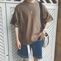가바바 남성 빅사이즈 린넨 반팔티 5XL까지 WATH 레터링 고양이 이미지 프린팅 린넨 라운드 반팔티 G35915