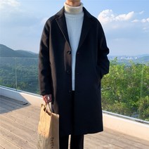 DFMEI 모직 코트 중간 길이 무릎 위 윈드 브레이커 대형 루즈한 남성용 남성용 모직 코트 재킷